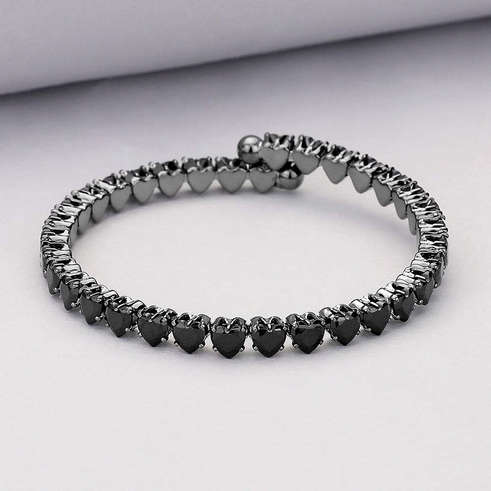 Heart CZ Stone Cluster Embellished Adjustable Evening Bracelet - Madeline Love - Flyclothing LLC