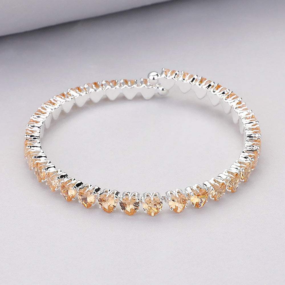 Heart CZ Stone Cluster Embellished Adjustable Evening Bracelet - Madeline Love - Flyclothing LLC