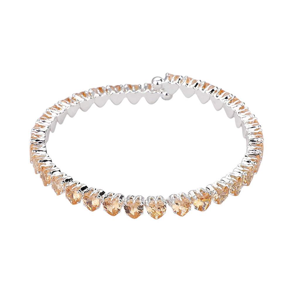 Heart CZ Stone Cluster Embellished Adjustable Evening Bracelet - Madeline Love - Flyclothing LLC