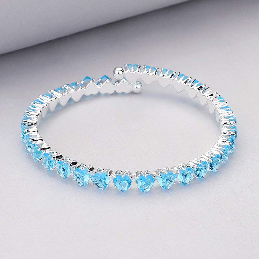 Heart CZ Stone Cluster Embellished Adjustable Evening Bracelet - Madeline Love - Flyclothing LLC