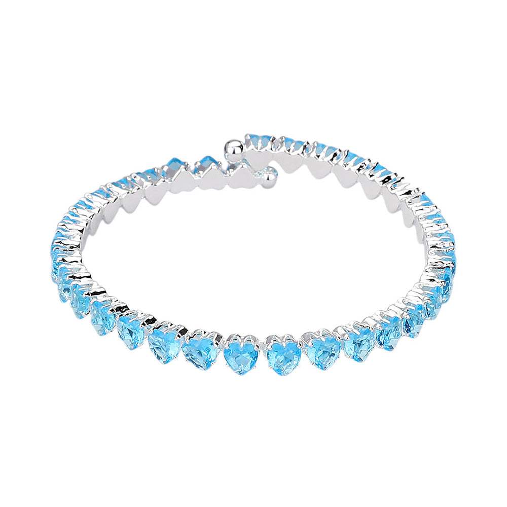Heart CZ Stone Cluster Embellished Adjustable Evening Bracelet - Madeline Love - Flyclothing LLC