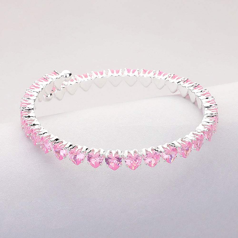 Heart CZ Stone Cluster Embellished Adjustable Evening Bracelet - Madeline Love - Flyclothing LLC