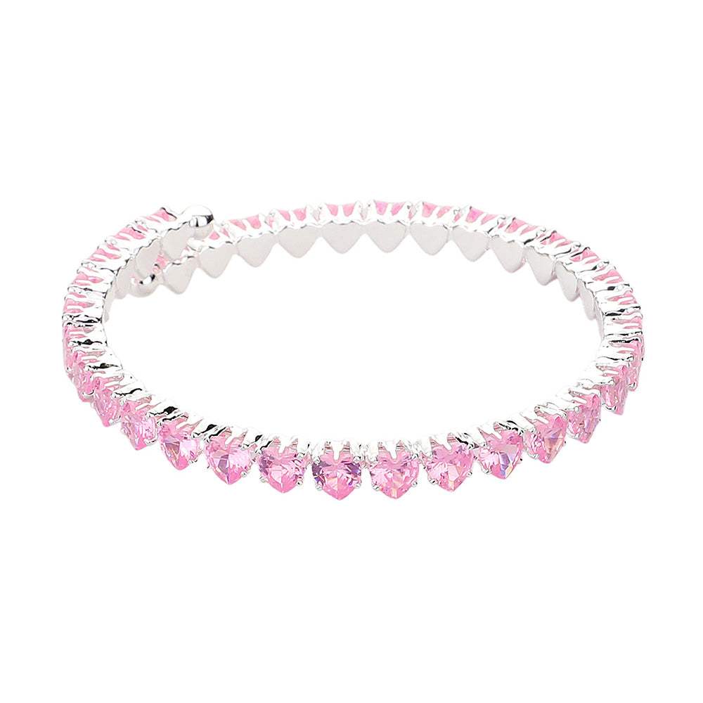 Heart CZ Stone Cluster Embellished Adjustable Evening Bracelet - Madeline Love - Flyclothing LLC