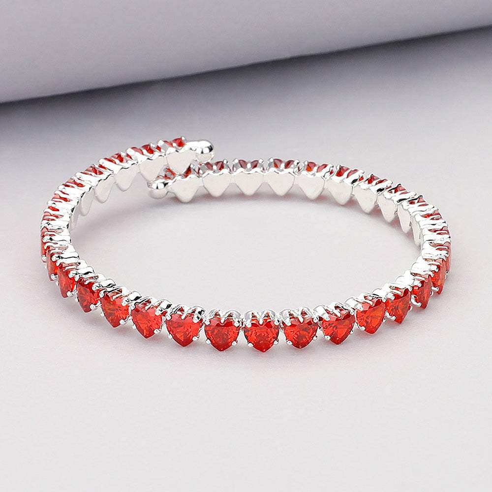 Heart CZ Stone Cluster Embellished Adjustable Evening Bracelet - Madeline Love - Flyclothing LLC