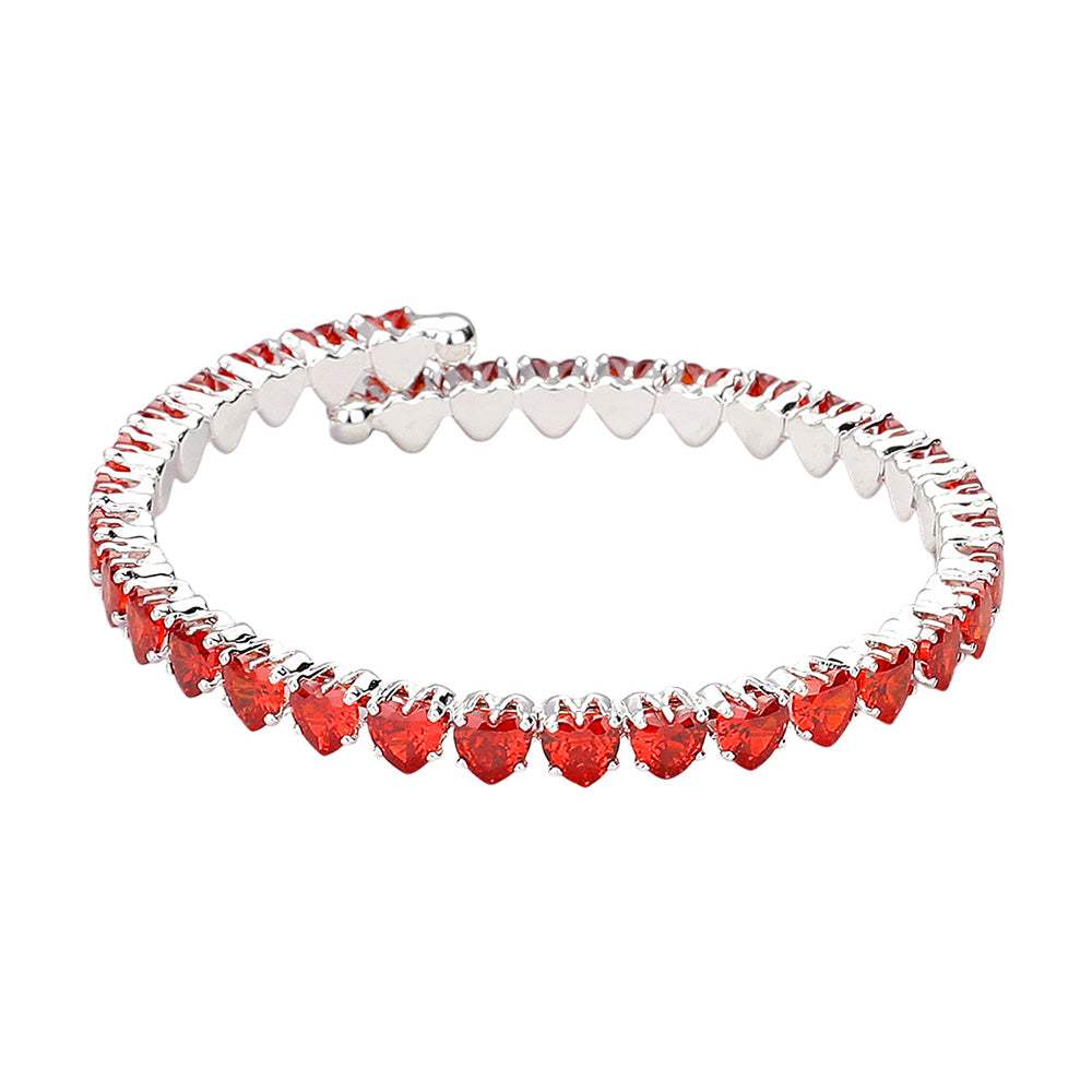 Heart CZ Stone Cluster Embellished Adjustable Evening Bracelet - Madeline Love - Flyclothing LLC