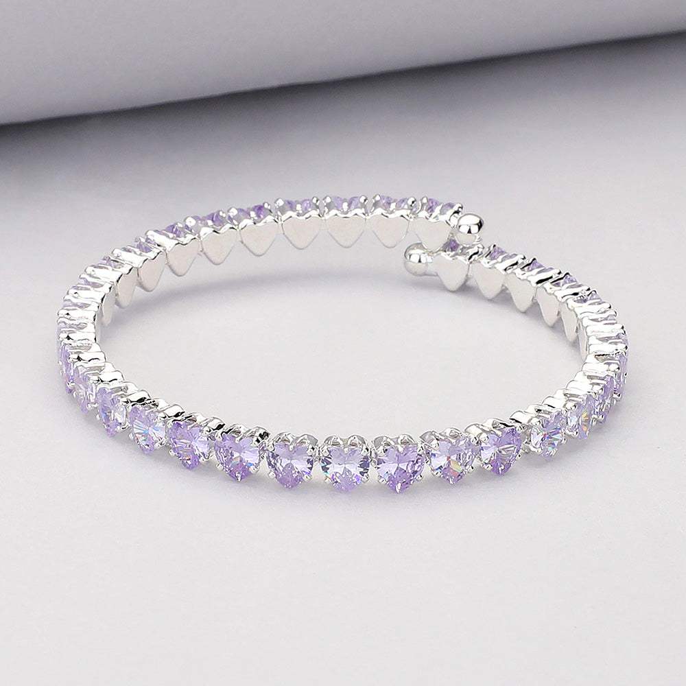 Heart CZ Stone Cluster Embellished Adjustable Evening Bracelet - Madeline Love - Flyclothing LLC
