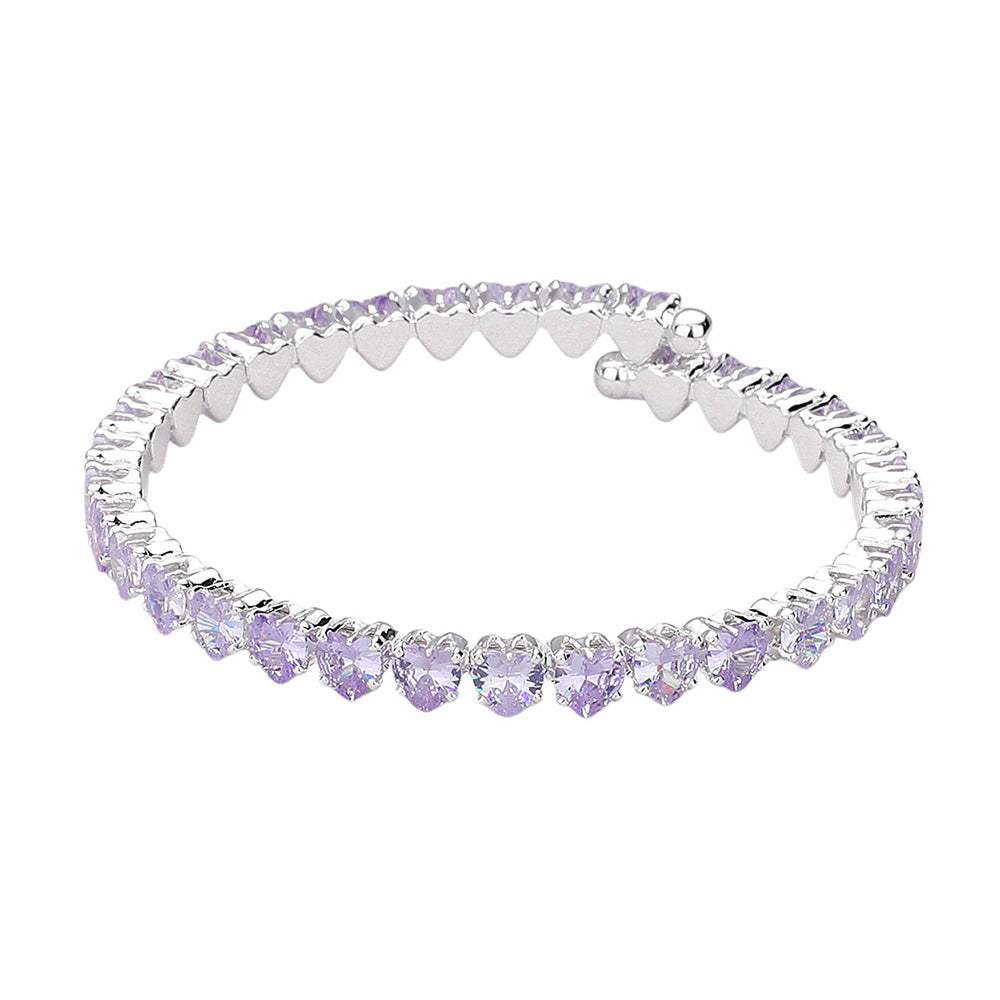 Heart CZ Stone Cluster Embellished Adjustable Evening Bracelet - Madeline Love - Flyclothing LLC