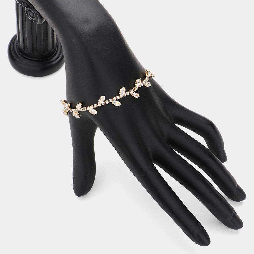 Marquise CZ Stone Cluster Pointed Leaf Vine Adjustable Pull Tie Bracelet - Madeline Love - Flyclothing LLC