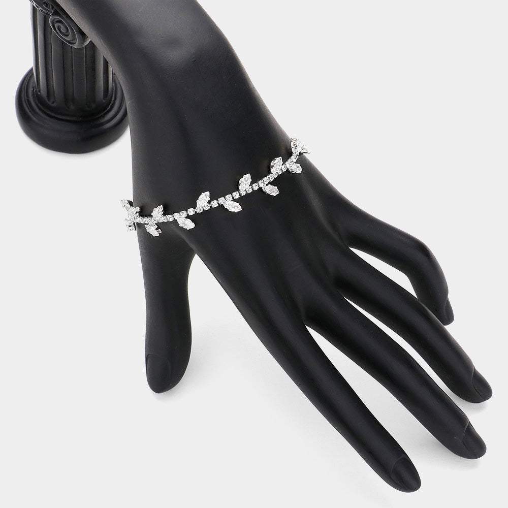 Marquise CZ Stone Cluster Pointed Leaf Vine Adjustable Pull Tie Bracelet - Madeline Love - Flyclothing LLC