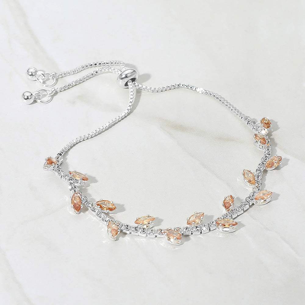 Marquise CZ Stone Cluster Pointed Leaf Vine Adjustable Cinch Pull Tie Bracelet - Madeline Love - Flyclothing LLC