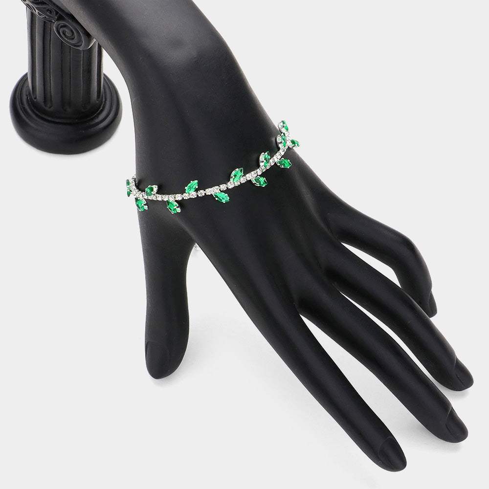 Marquise CZ Stone Cluster Pointed Leaf Vine Adjustable Pull Tie Bracelet - Madeline Love - Flyclothing LLC