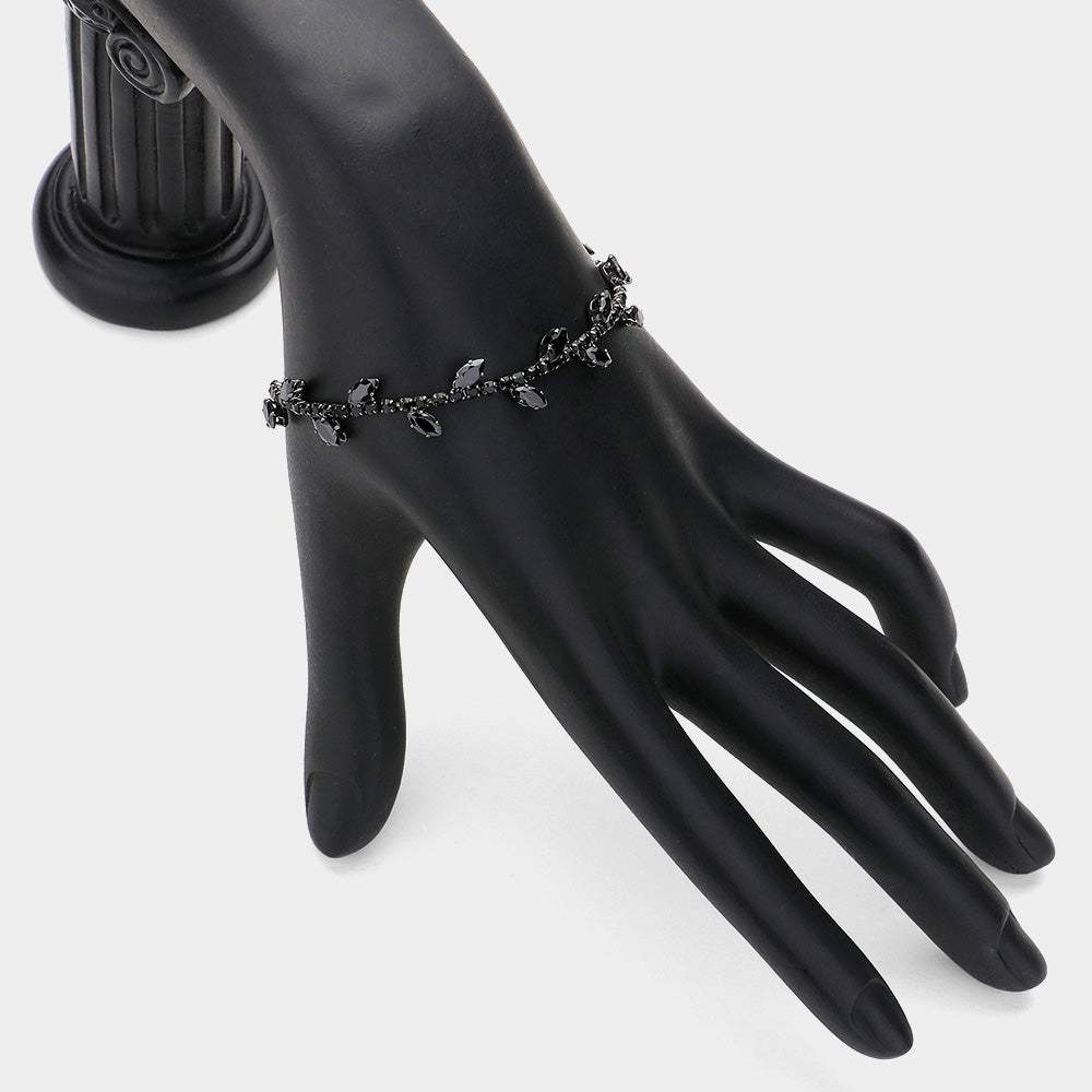 Marquise CZ Stone Cluster Pointed Leaf Vine Adjustable Pull Tie Bracelet - Madeline Love - Flyclothing LLC