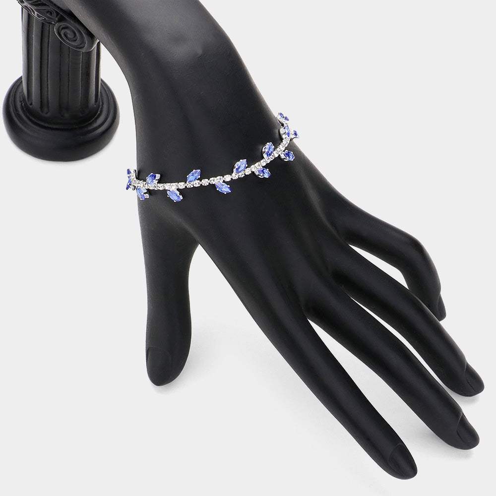 Marquise CZ Stone Cluster Pointed Leaf Vine Adjustable Pull Tie Bracelet - Madeline Love - Flyclothing LLC