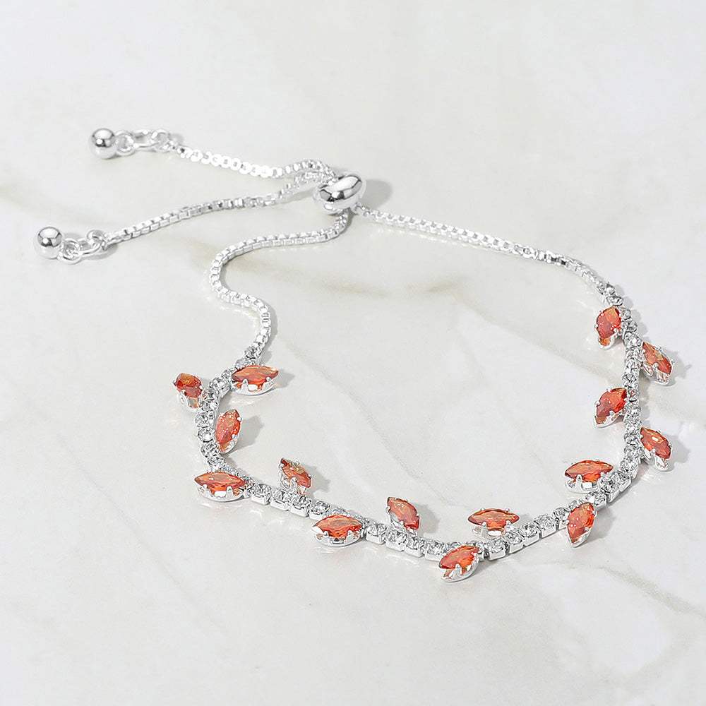 Marquise CZ Stone Cluster Pointed Leaf Vine Adjustable Cinch Pull Tie Bracelet - Madeline Love - Flyclothing LLC