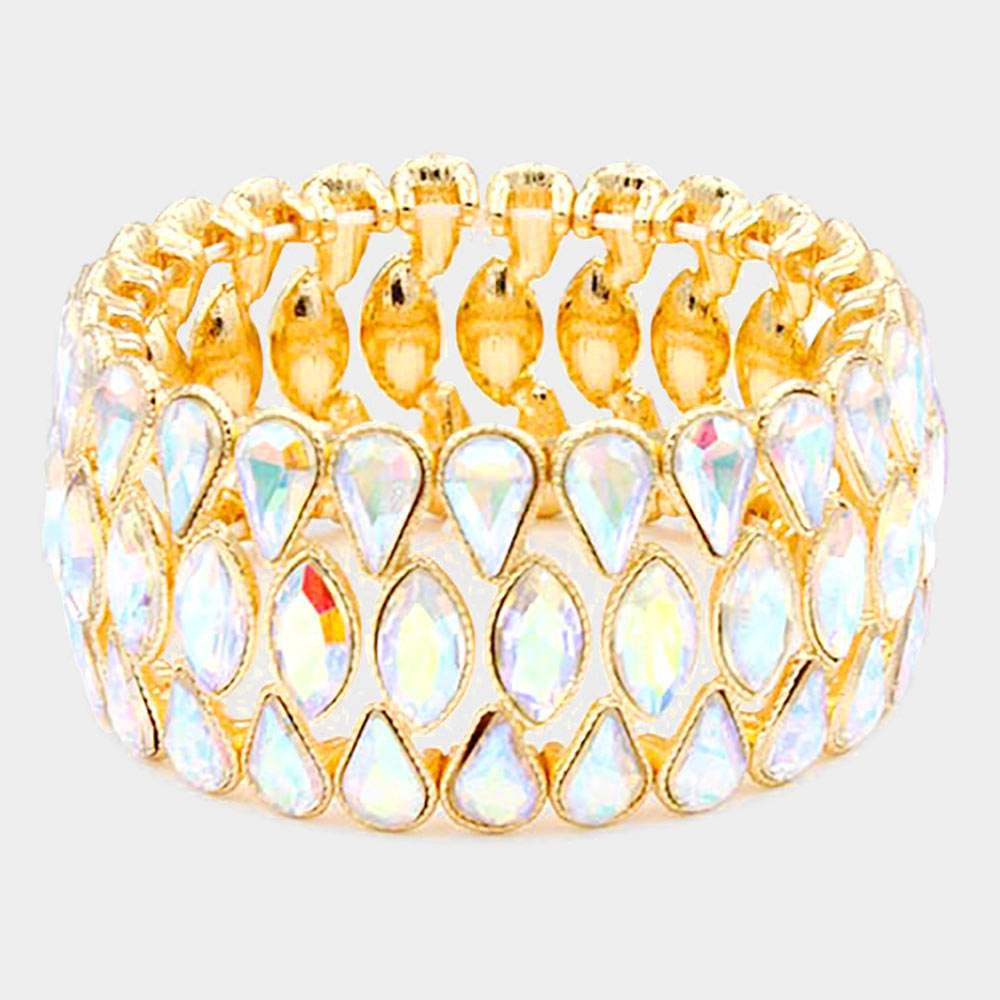 Teardrop Marquise Stone Cluster Stretch Evening Bracelet - Madeline Love - Flyclothing LLC