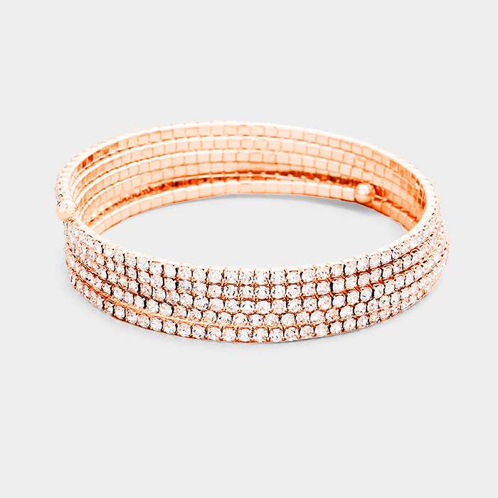 5Rows Crystal Rhinestone Pave Coil Bracelet - Madeline Love - Flyclothing LLC