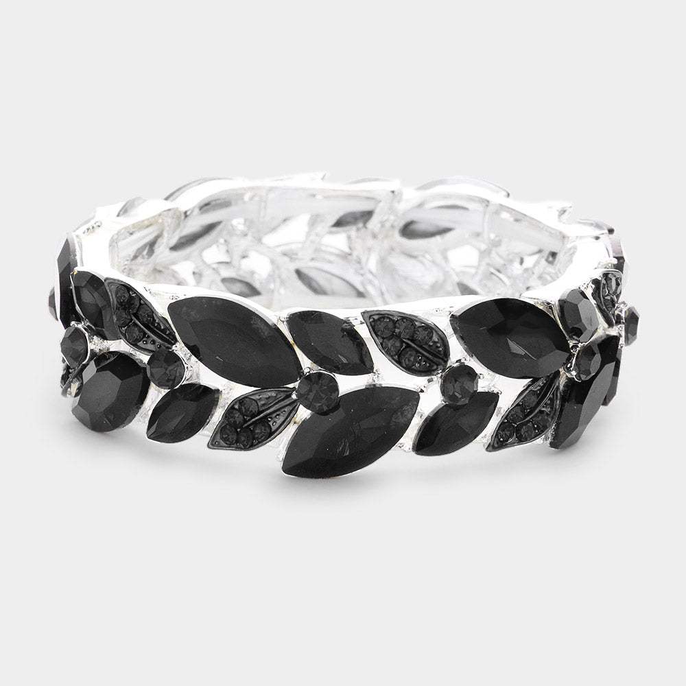 Leaf Accented Marquise Stone Stretch Evening Bracelet - Madeline Love - Flyclothing LLC