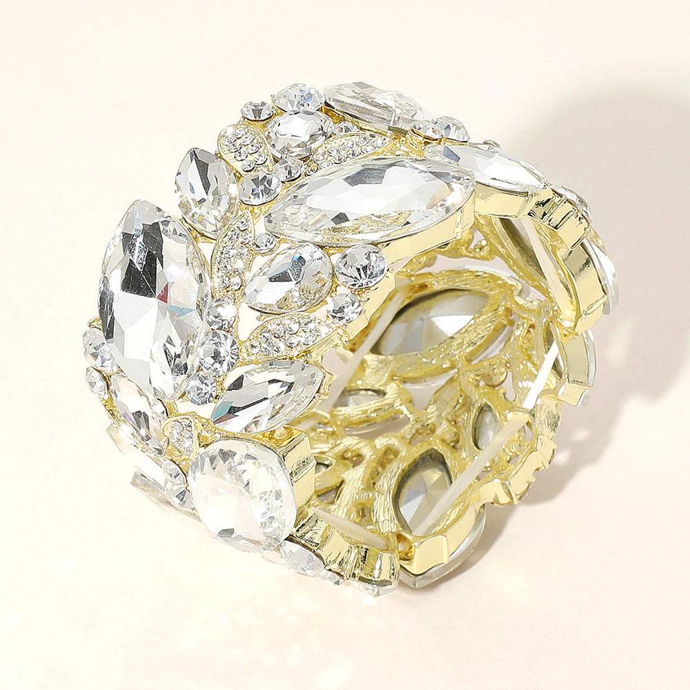 Marquise Stone Cluster Embellished Stretch Bracelet - Madeline Love - Flyclothing LLC