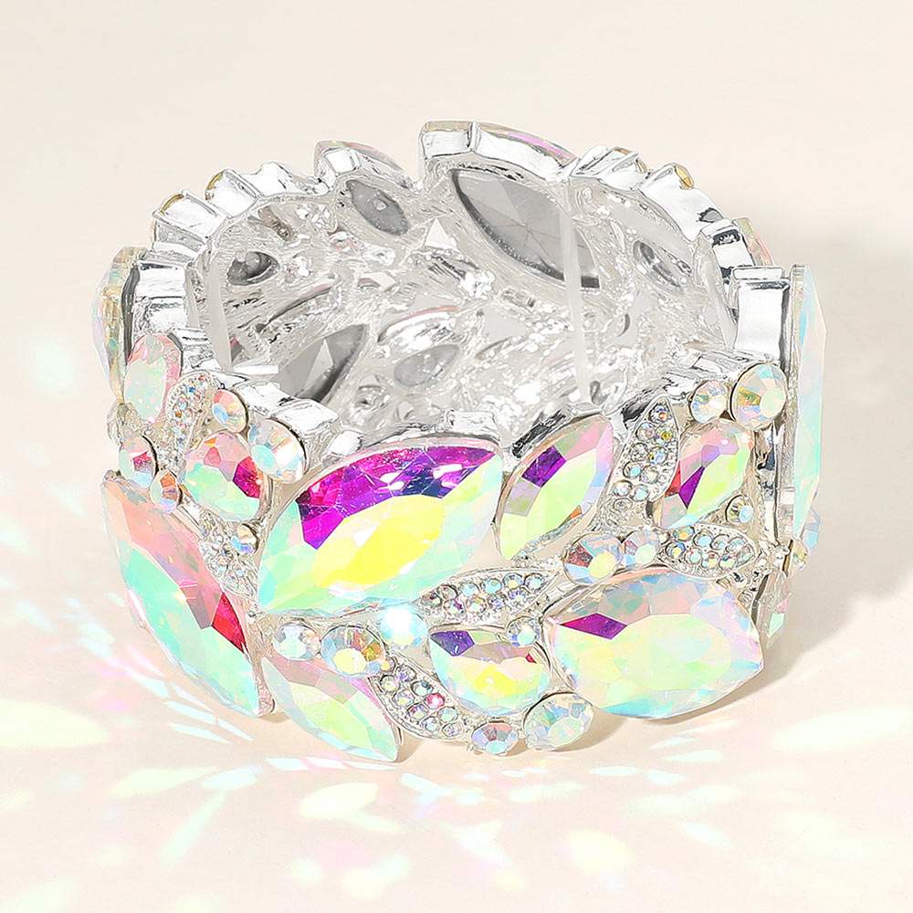 Marquise Stone Cluster Embellished Stretch Bracelet - Madeline Love - Flyclothing LLC