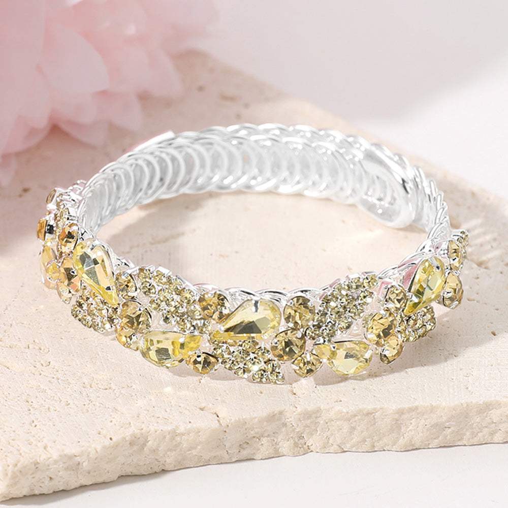 Teardrop Stone Cluster Embellished Adjustable Evening Bracelet - Madeline Love - Flyclothing LLC