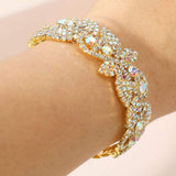 Rhinestone Paved Floral Leaf Adjustable Evening Bracelet - Madeline Love - Flyclothing LLC