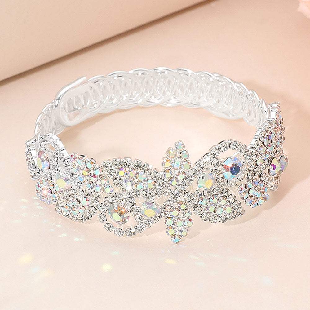 Rhinestone Paved Floral Leaf Adjustable Evening Bracelet - Madeline Love - Flyclothing LLC