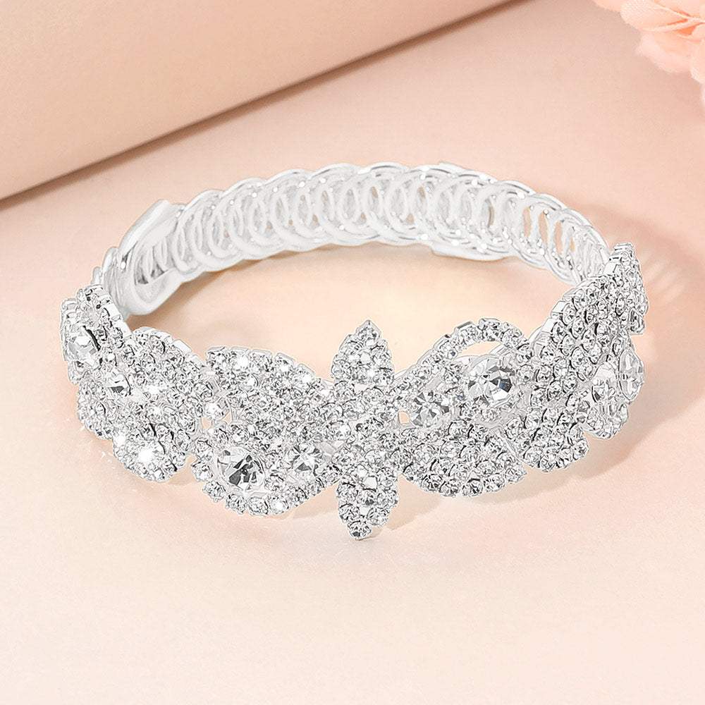 Rhinestone Paved Floral Leaf Adjustable Evening Bracelet - Madeline Love - Flyclothing LLC