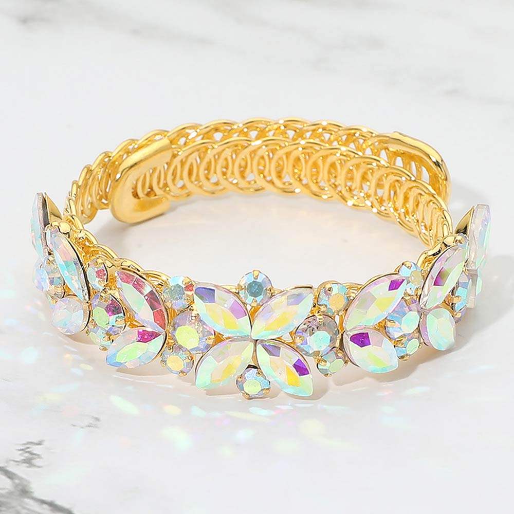 Floral Marquise Round Stone Cluster Adjustable Evening Bracelet - Madeline Love - Flyclothing LLC