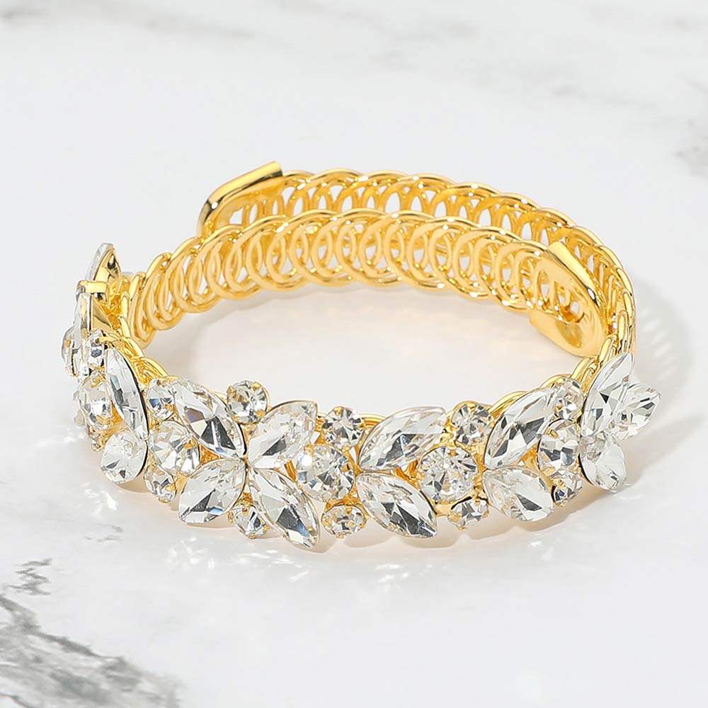 Floral Marquise Round Stone Cluster Adjustable Evening Bracelet - Madeline Love - Flyclothing LLC