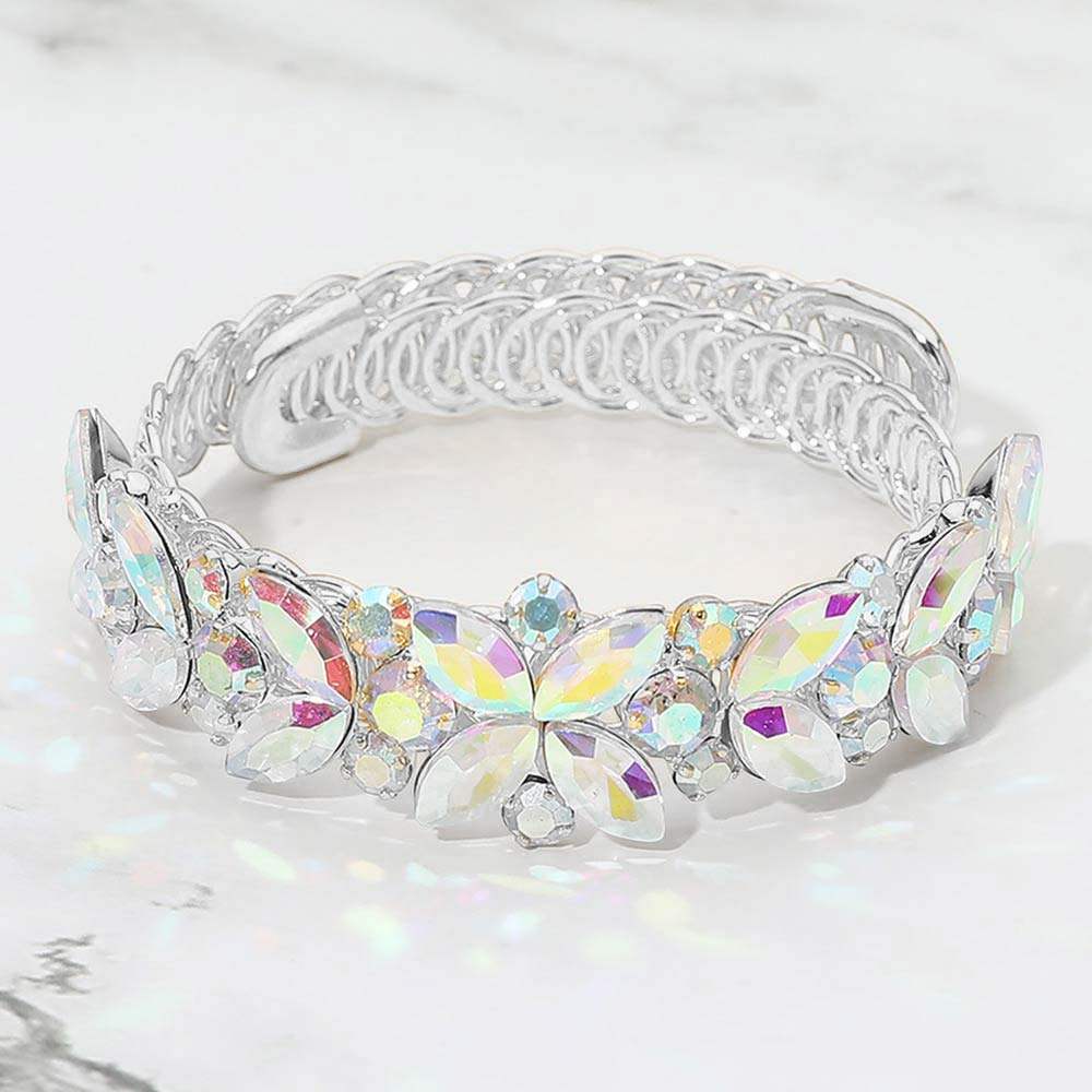 Floral Marquise Round Stone Cluster Adjustable Evening Bracelet - Madeline Love - Flyclothing LLC