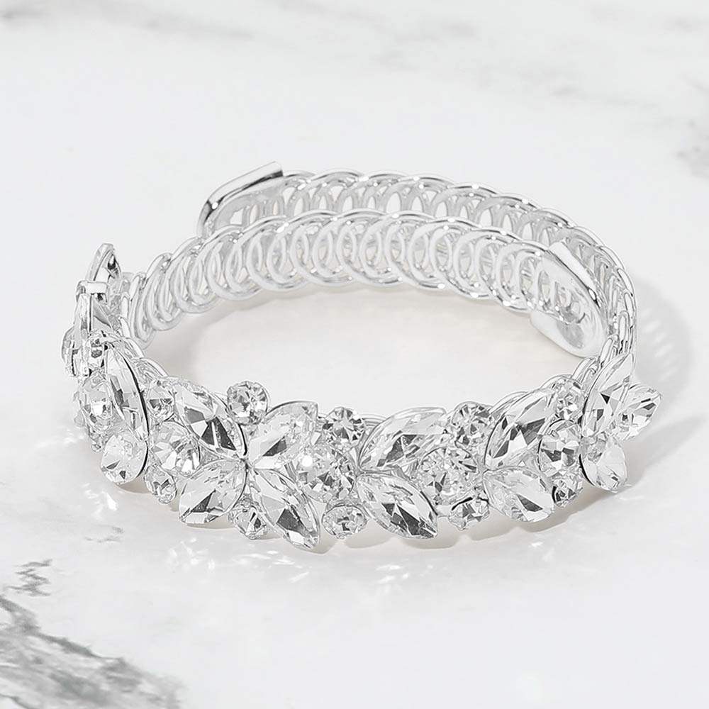 Floral Marquise Round Stone Cluster Adjustable Evening Bracelet - Madeline Love - Flyclothing LLC