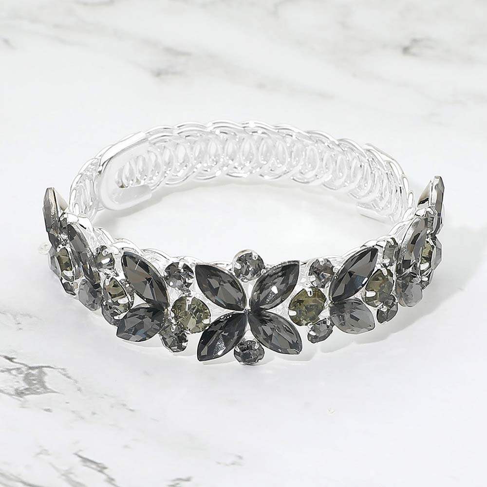 Floral Marquise Round Stone Cluster Adjustable Evening Bracelet - Madeline Love - Flyclothing LLC