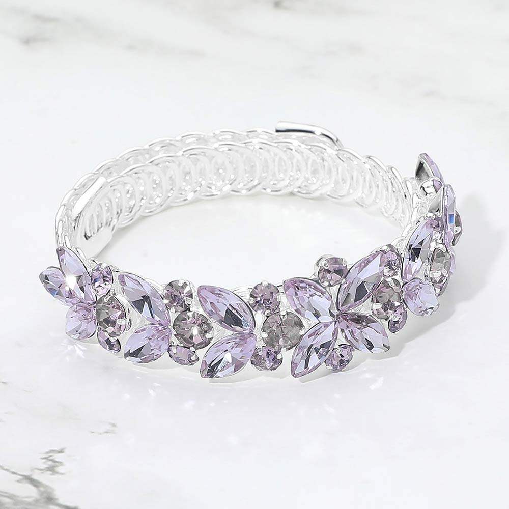 Floral Marquise Round Stone Cluster Adjustable Evening Bracelet - Madeline Love - Flyclothing LLC