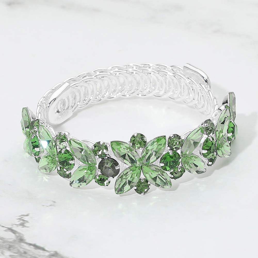 Floral Marquise Round Stone Cluster Adjustable Evening Bracelet - Madeline Love - Flyclothing LLC
