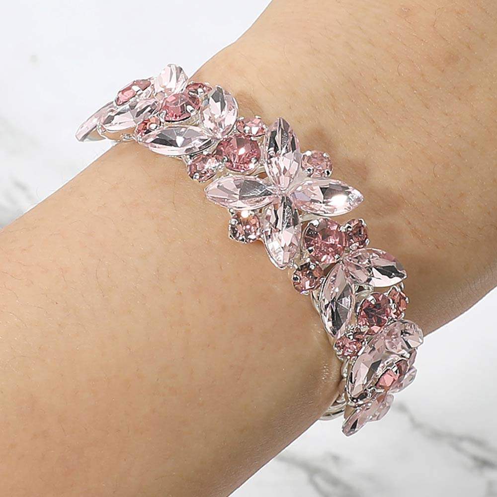 Floral Marquise Round Stone Cluster Adjustable Evening Bracelet - Madeline Love - Flyclothing LLC