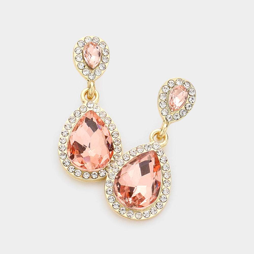 Double Teardrop Stone Evening Earrings - Madeline Love - Flyclothing LLC