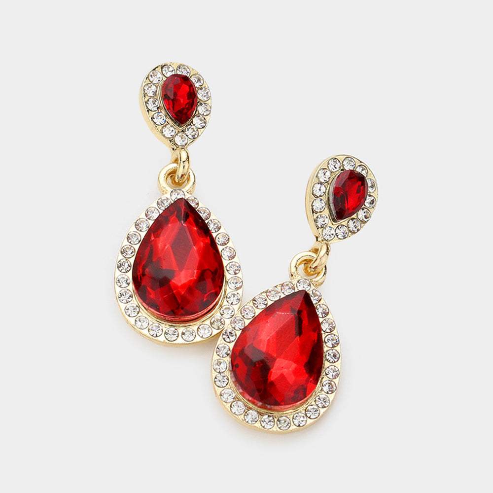 Double Teardrop Stone Evening Earrings - Madeline Love - Flyclothing LLC