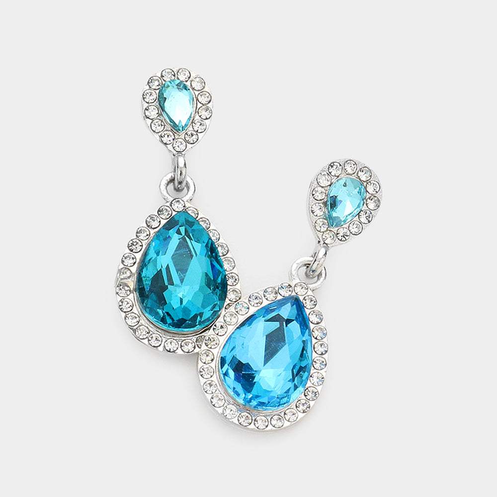 Double Teardrop Stone Evening Earrings - Madeline Love - Flyclothing LLC