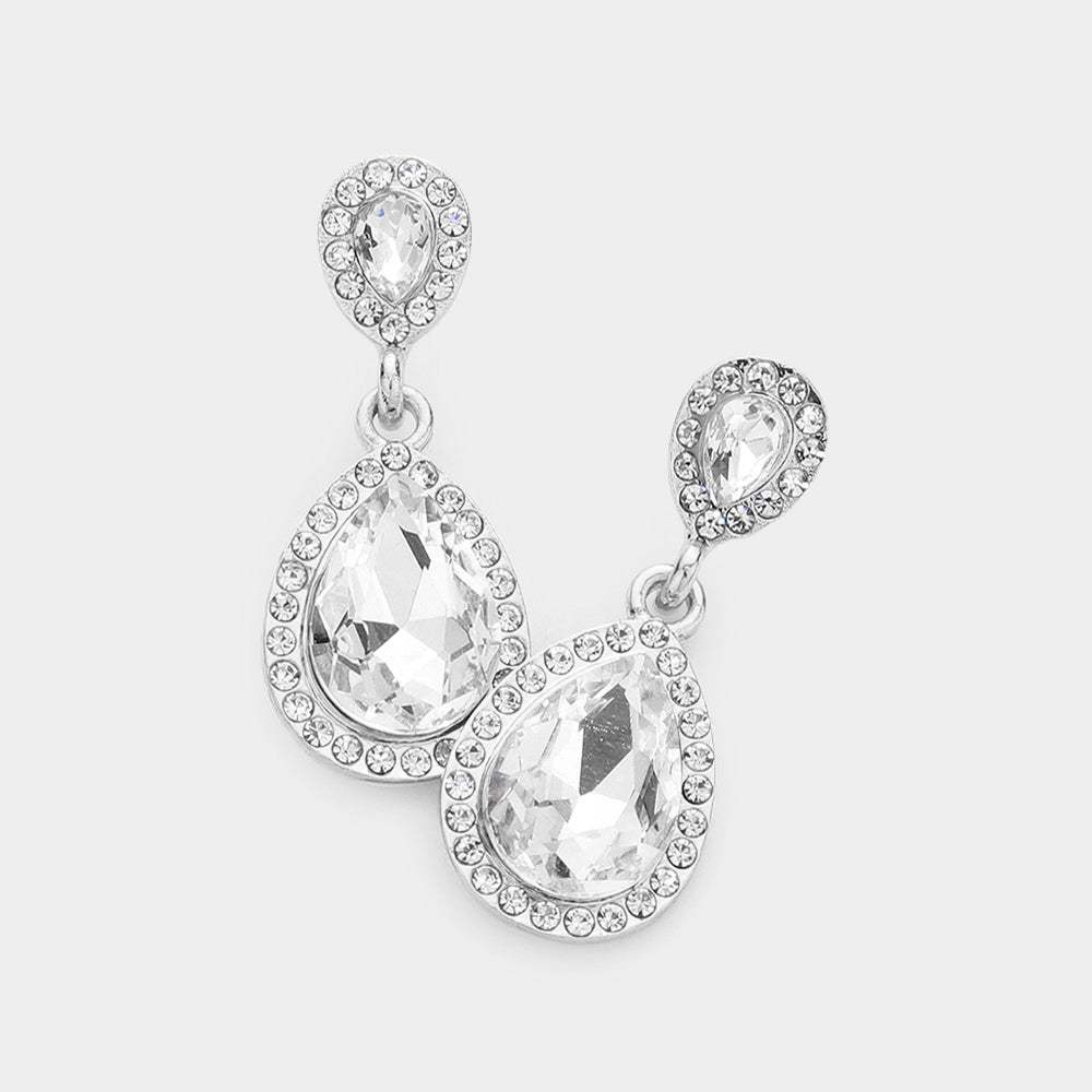 Double Teardrop Stone Evening Earrings - Madeline Love - Flyclothing LLC