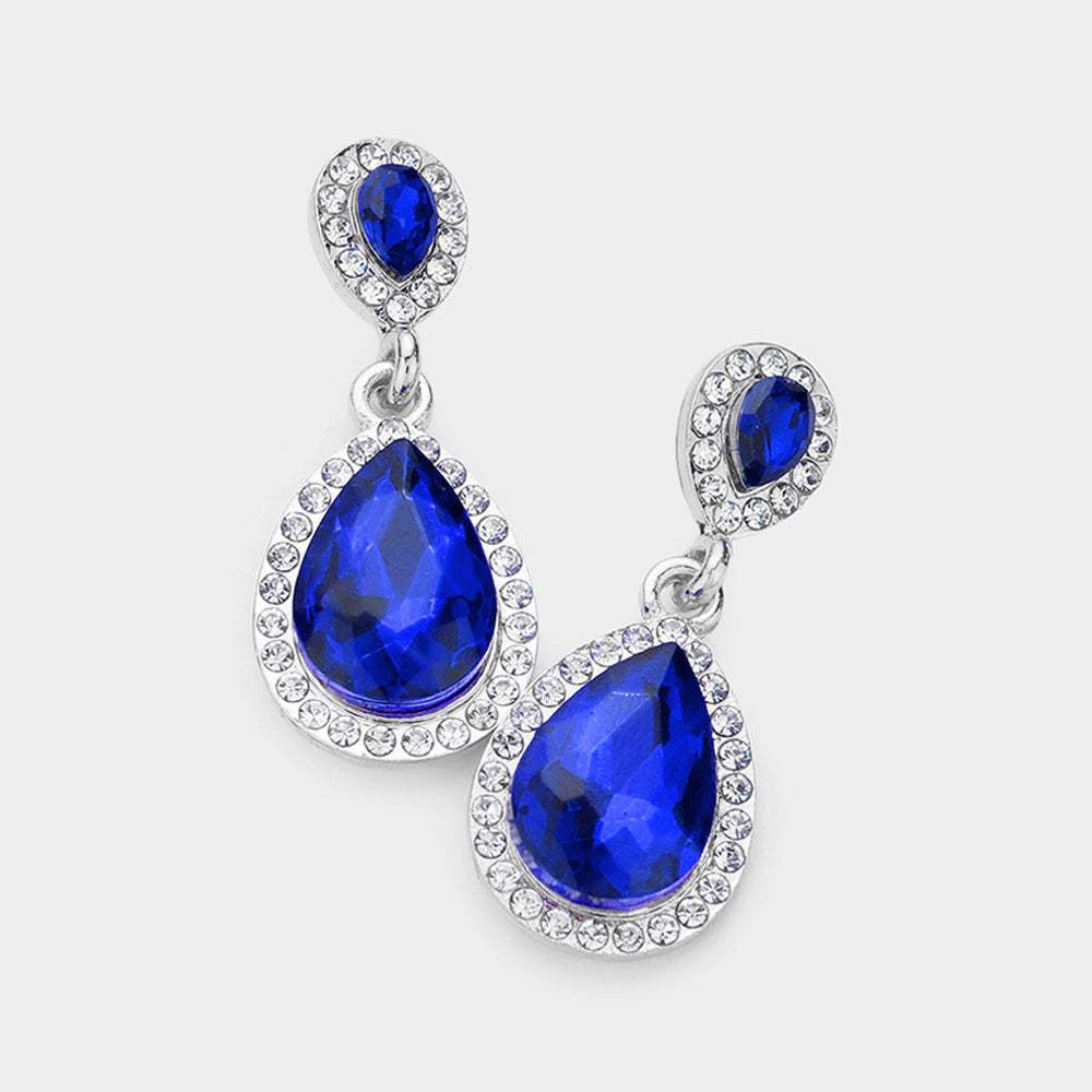 Double Teardrop Stone Evening Earrings - Madeline Love - Flyclothing LLC