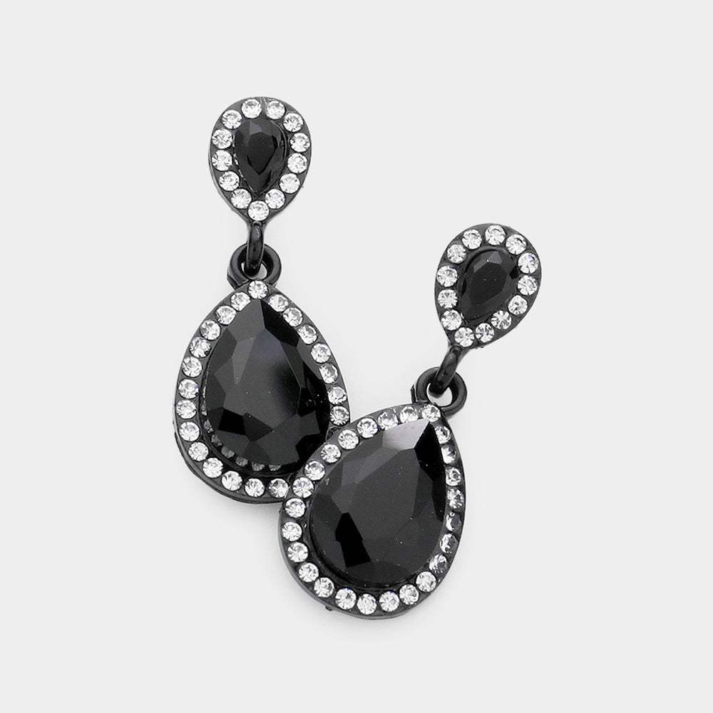 Double Teardrop Stone Evening Earrings - Madeline Love - Flyclothing LLC