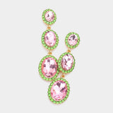 Triple Oval Glass Stone Drop Down Dangle Evening Earrings - Madeline Love - Flyclothing LLC