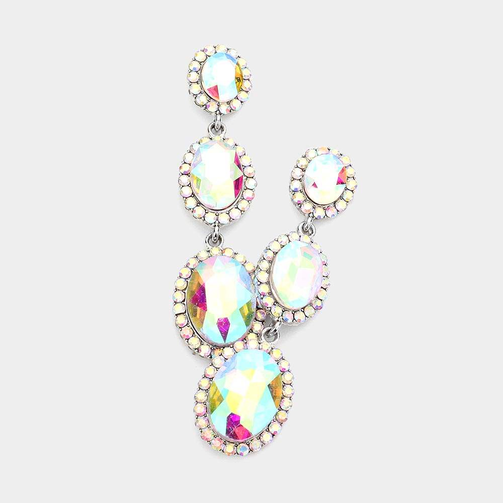 Triple Oval Glass Stone Drop Down Dangle Evening Earrings - Madeline Love - Flyclothing LLC