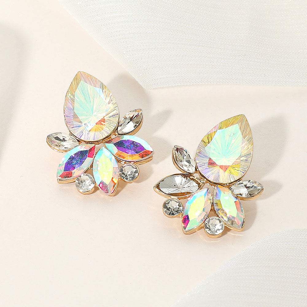 Teardrop Stone Accented Marquise Stone Embellished Evening Earrings - Madeline Love - Flyclothing LLC