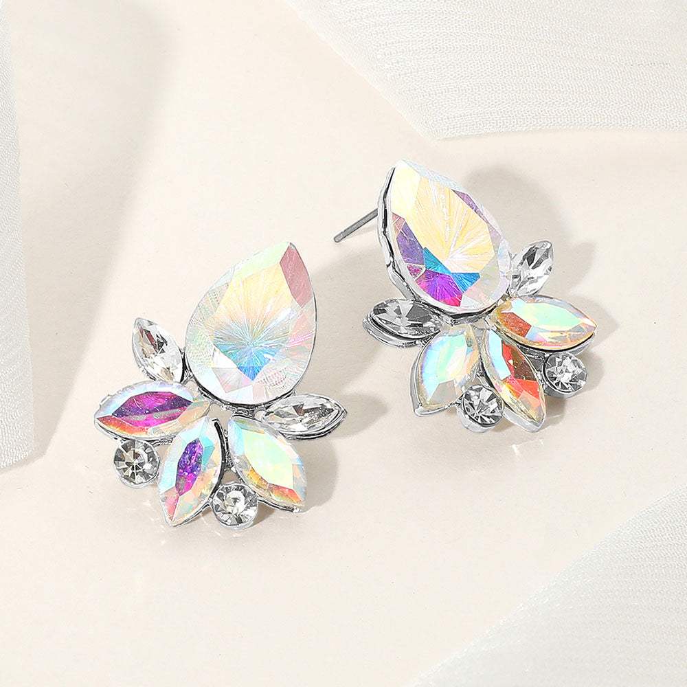 Teardrop Stone Accented Marquise Stone Embellished Evening Earrings - Madeline Love - Flyclothing LLC