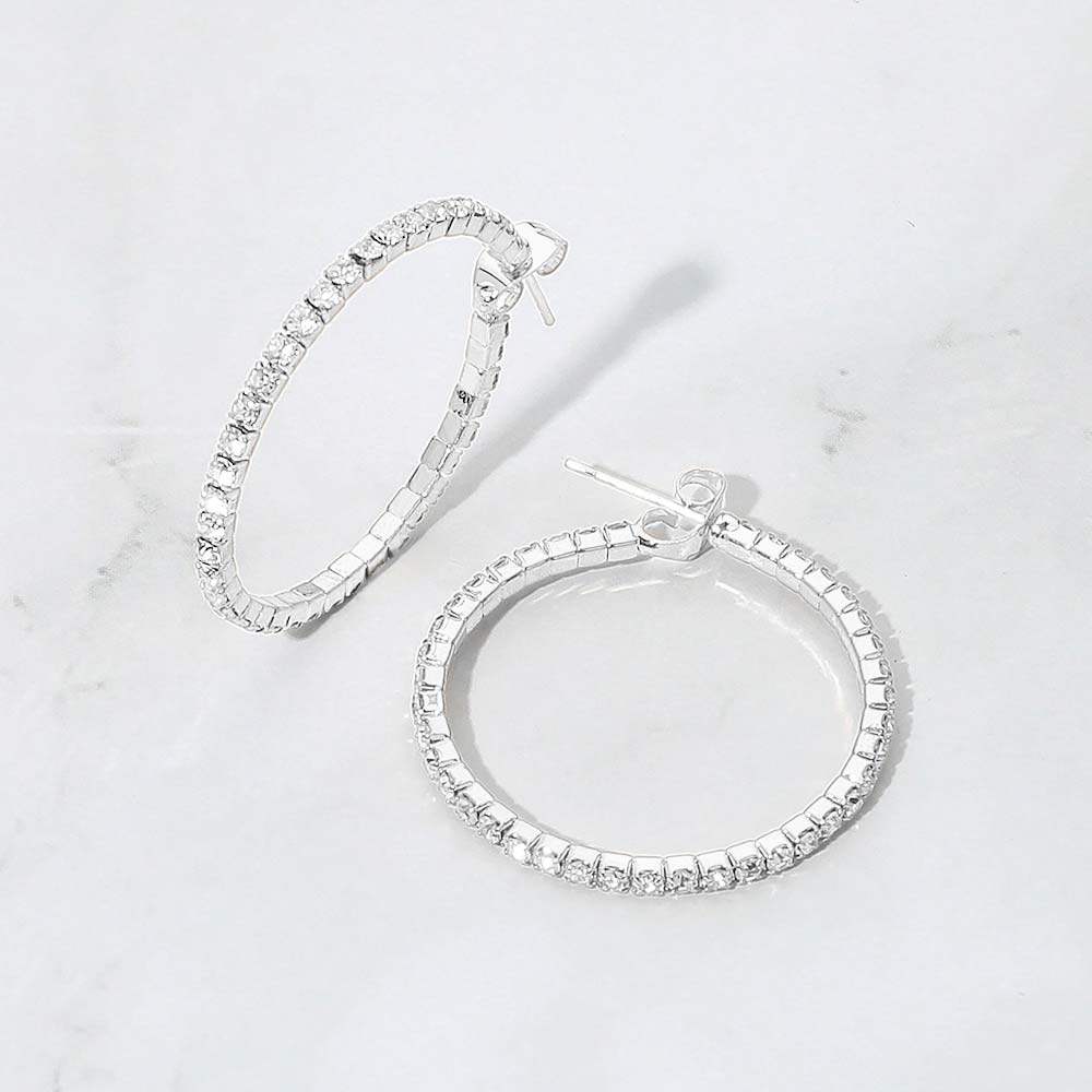 30mm Rhinestone Paved Hoop Earrings - Madeline Love - Flyclothing LLC