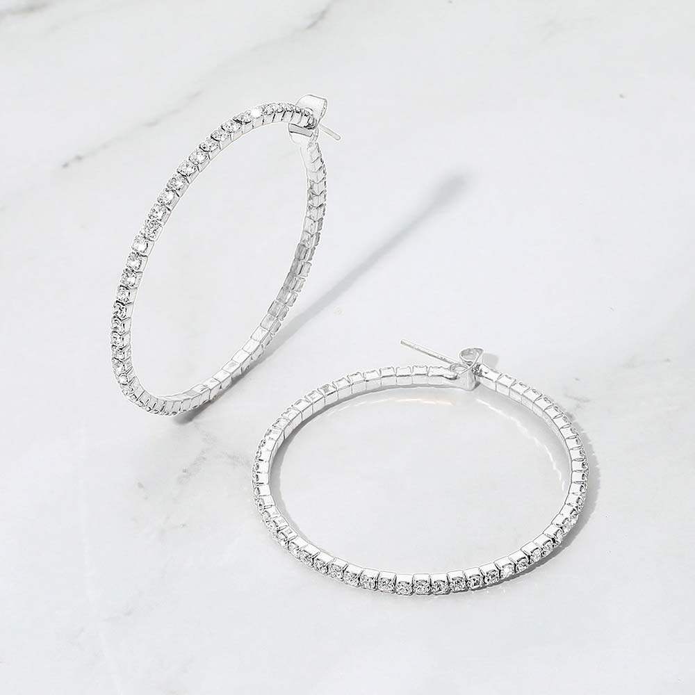 40mm Rhinestone Paved Hoop Earrings - Madeline Love - Flyclothing LLC
