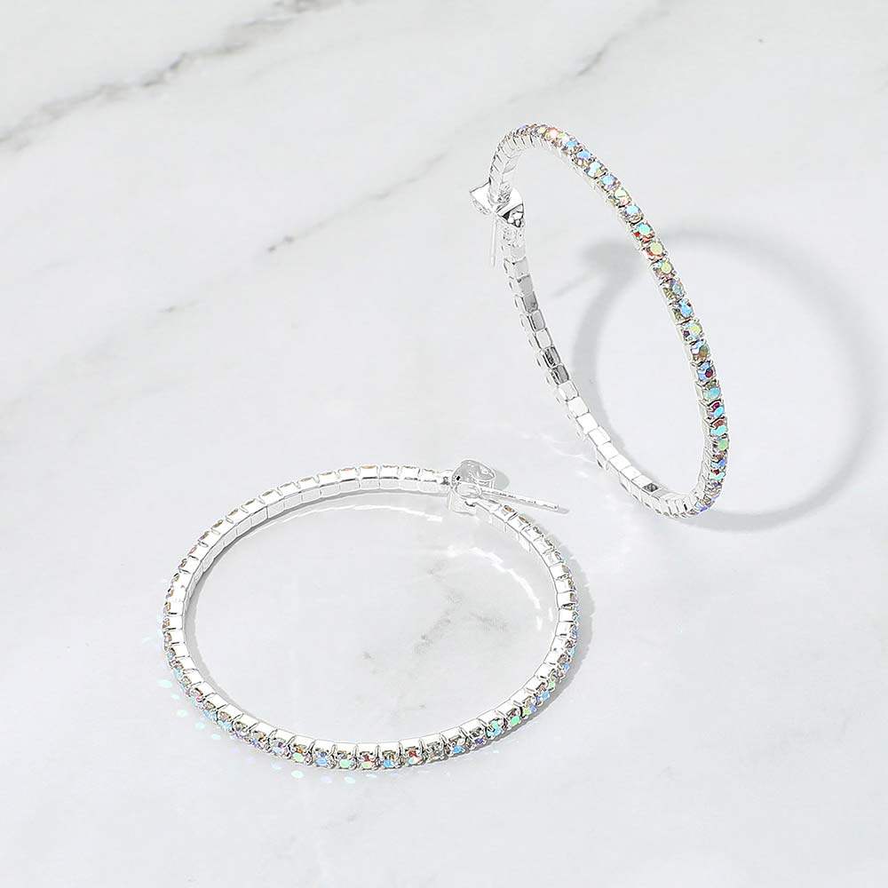 40mm Rhinestone Paved Hoop Earrings - Madeline Love - Flyclothing LLC