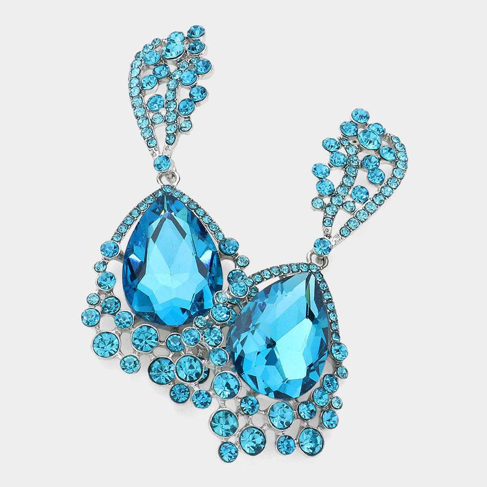 Chunky Crystal Rhinestone Teardrop Bubble Evening Earrings - Madeline Love - Flyclothing LLC