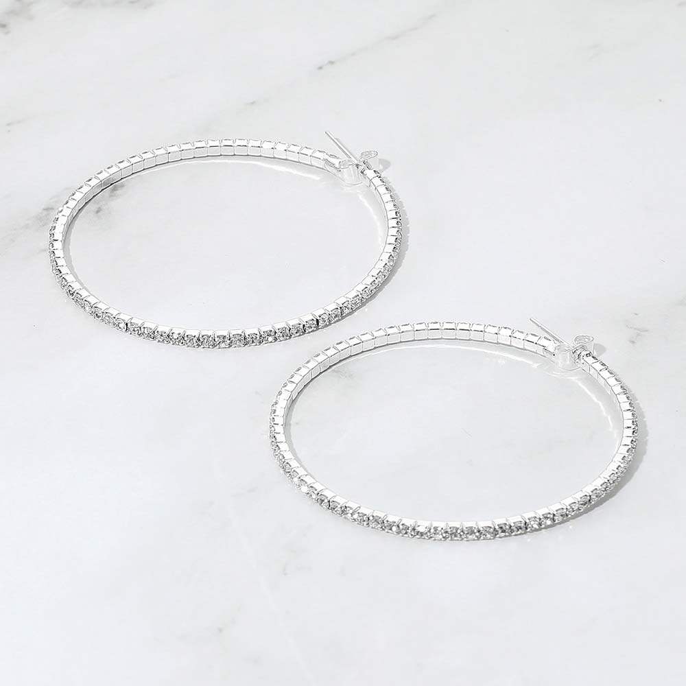50mm Rhinestone Paved Hoop Earrings - Madeline Love - Flyclothing LLC